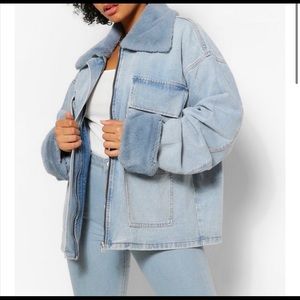 Blue denim fur jacket